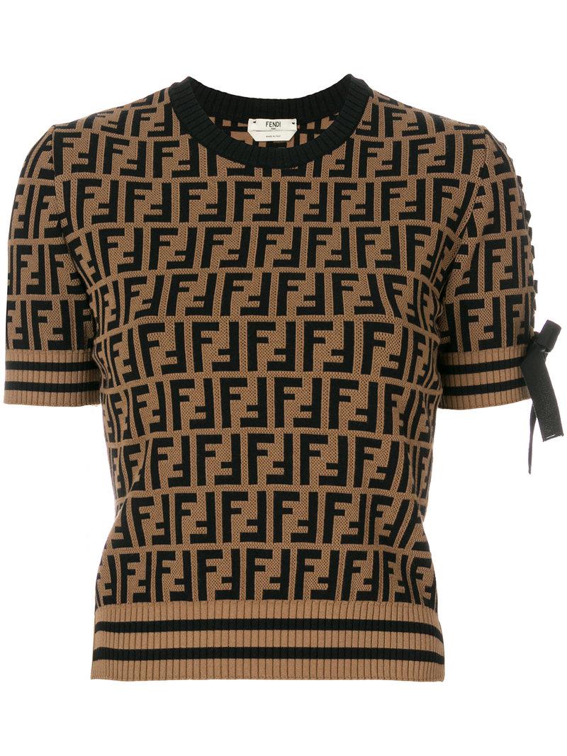 Fendi Logo Short-sleeve Sweater in Brown | Lyst