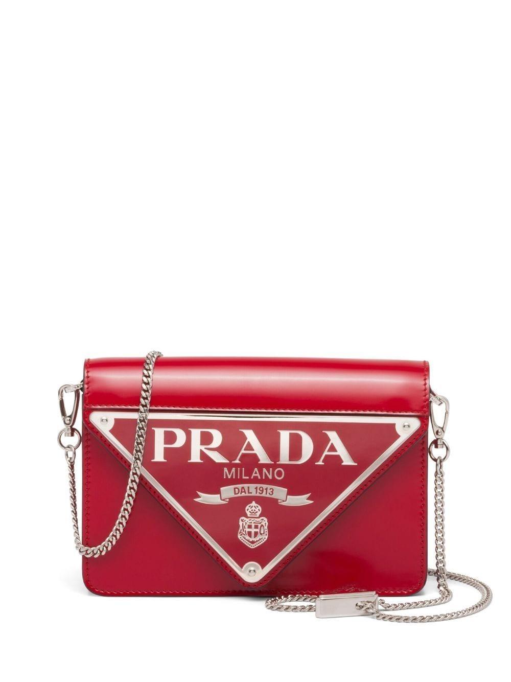 Prada Logo-plaque Shoulder Bag in Red | Lyst