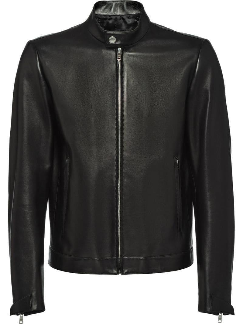 Lyst - Prada Nappa Leather Biker Jacket in Black for Men