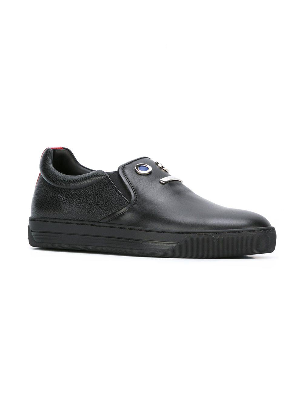 fendi black leather slip on sneakers