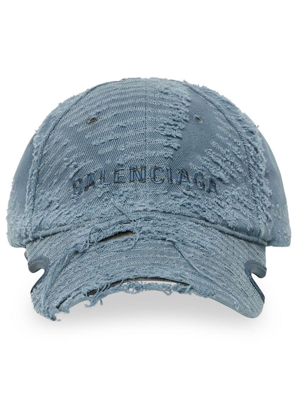 Balenciaga Embroidered-logo Distressed Cap in Blue for Men | Lyst