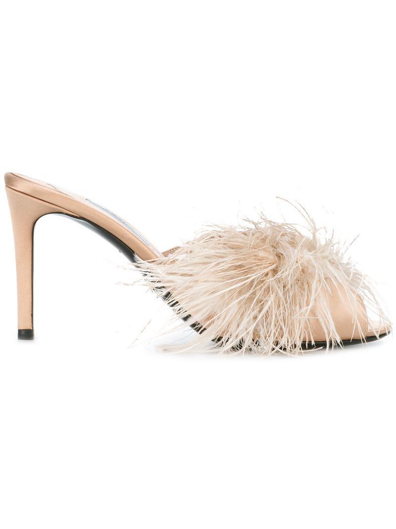 fluffy heeled mules