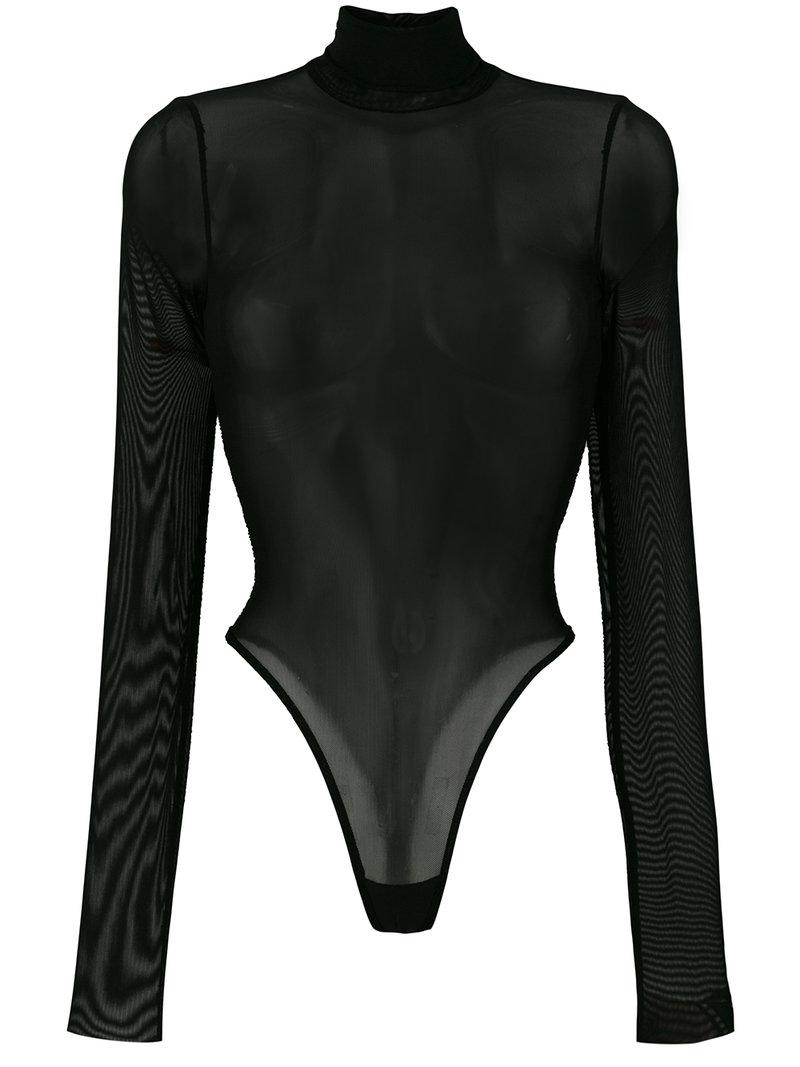 Danielle Guizio Synthetic Sheer Turtleneck Bodysuit in Black - Lyst