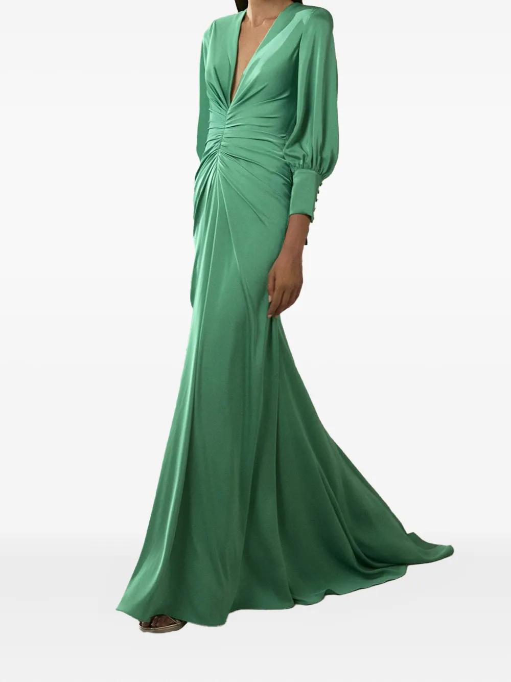 Nicole Miller V-Neck Gathered Dress in Green | Lyst Canada Nicole Miller V-Neck Gathered Dress in Green | Lyst Canada