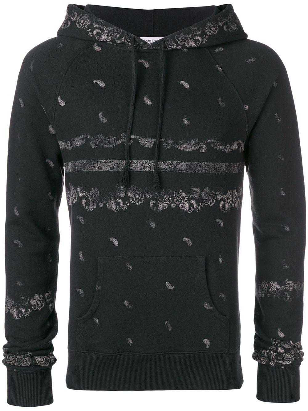 Saint Laurent Cotton Paisley Hoodie in Black for Men - Lyst