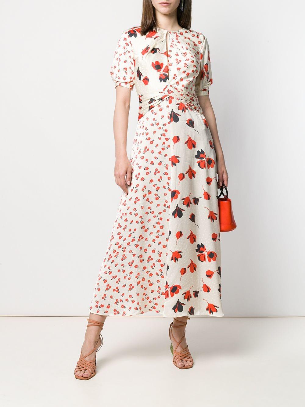 Mixed Floral Print Midi Dress | Lyst