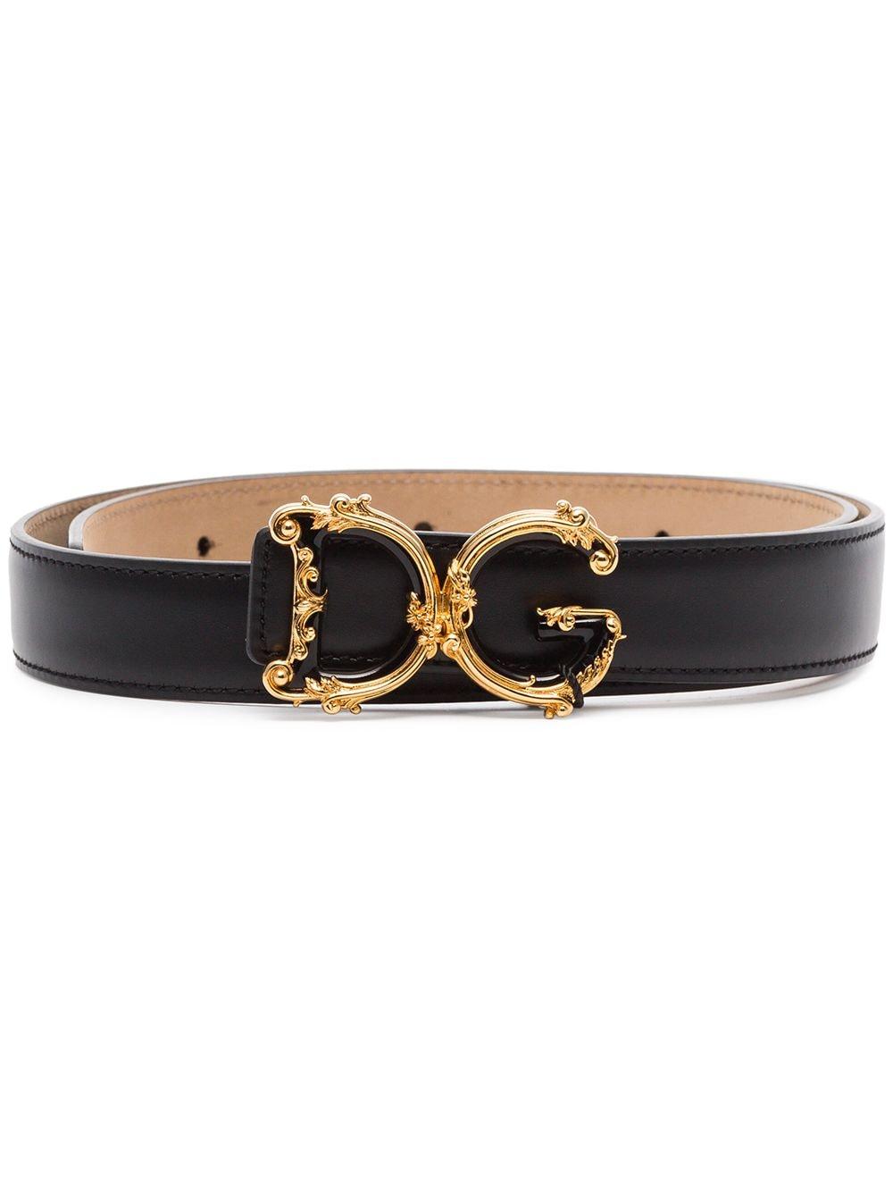 Dolce & Gabbana Leather Baroque Logo Plaque Belt in Black - Lyst