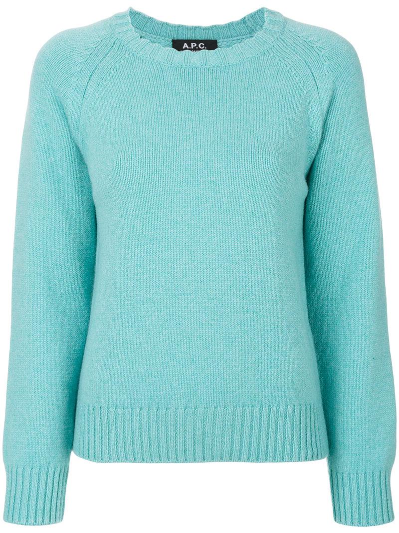 A.P.C. Wool Crew Neck Sweater in Blue - Lyst