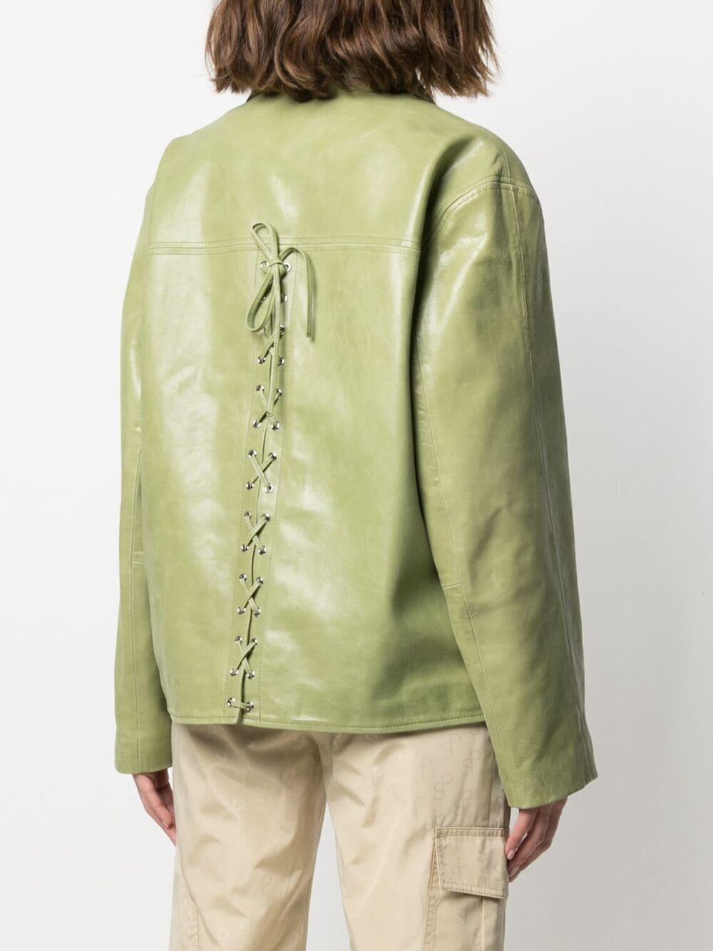 Saks Potts Buttoned-up Leather Jacket in Green