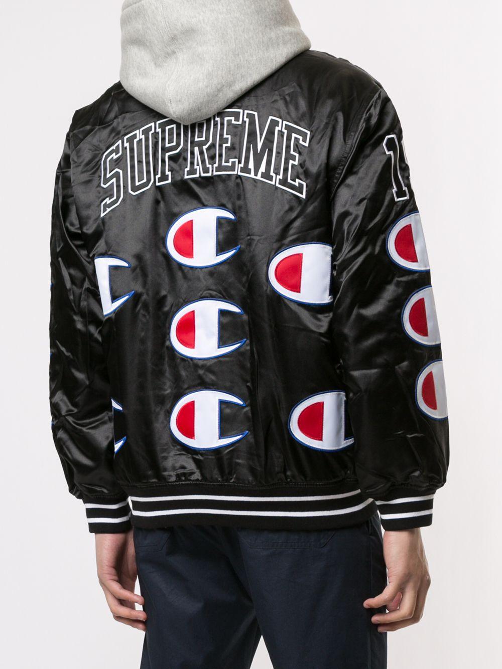 Supreme X Champion Hooded Varsity Jacket in Black for Men - Lyst