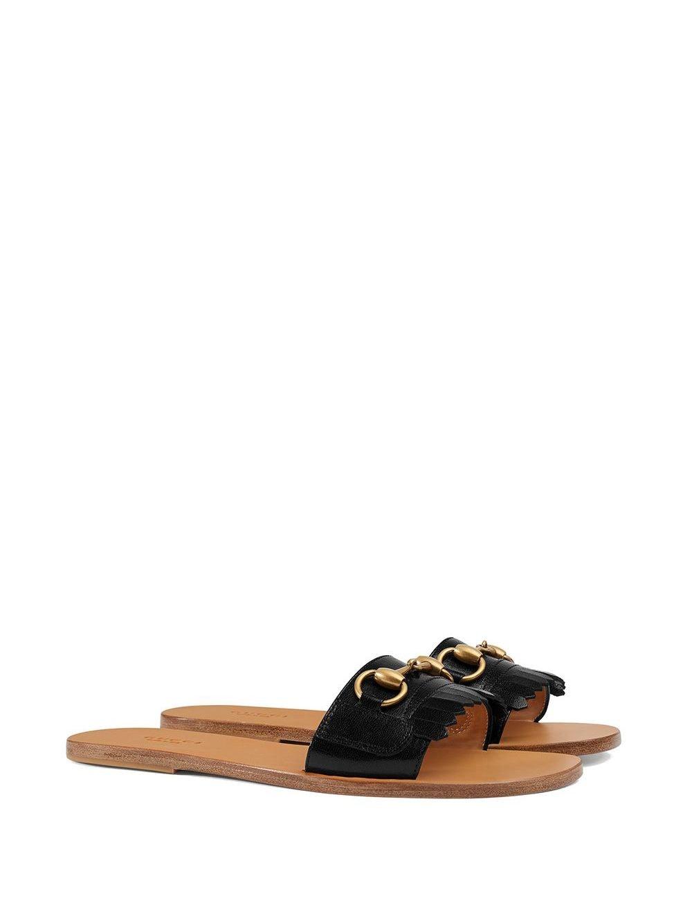gucci fringe leather horsebit slide