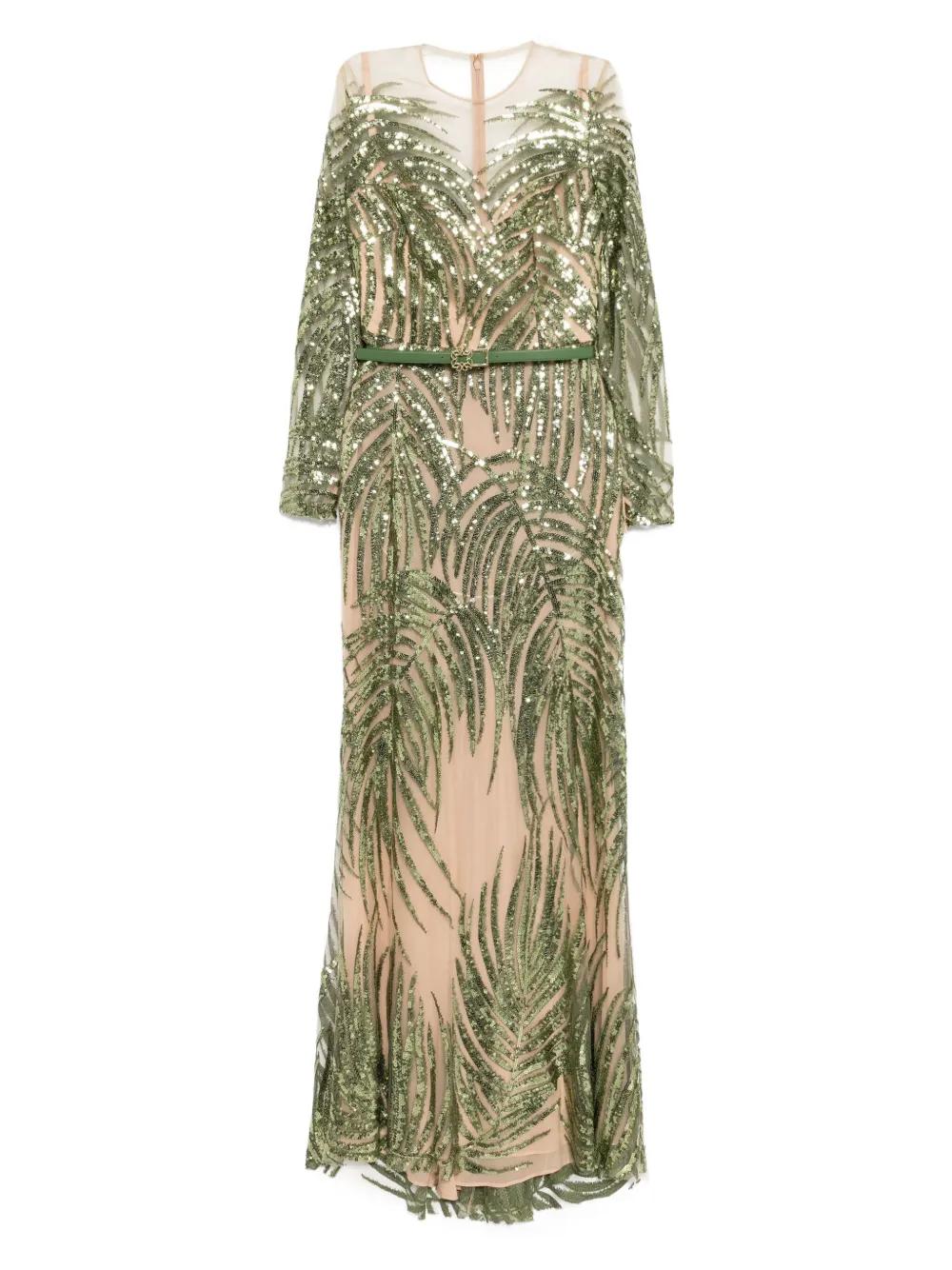 sachin and babi light blue dress Elie Saab Embroidered Tulle Long Dress in Green