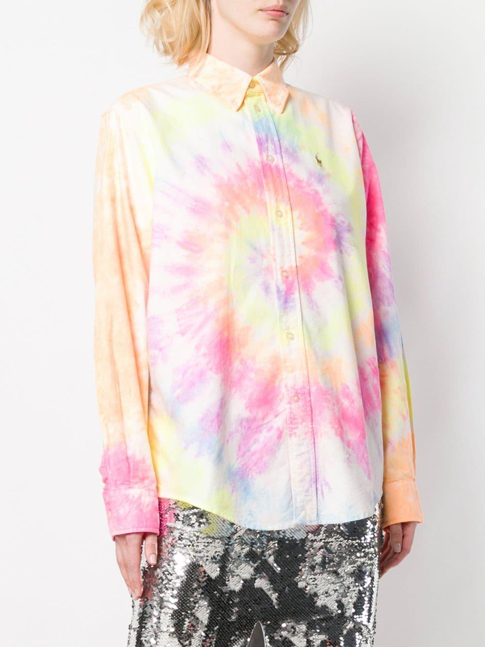 polo tie dye button down
