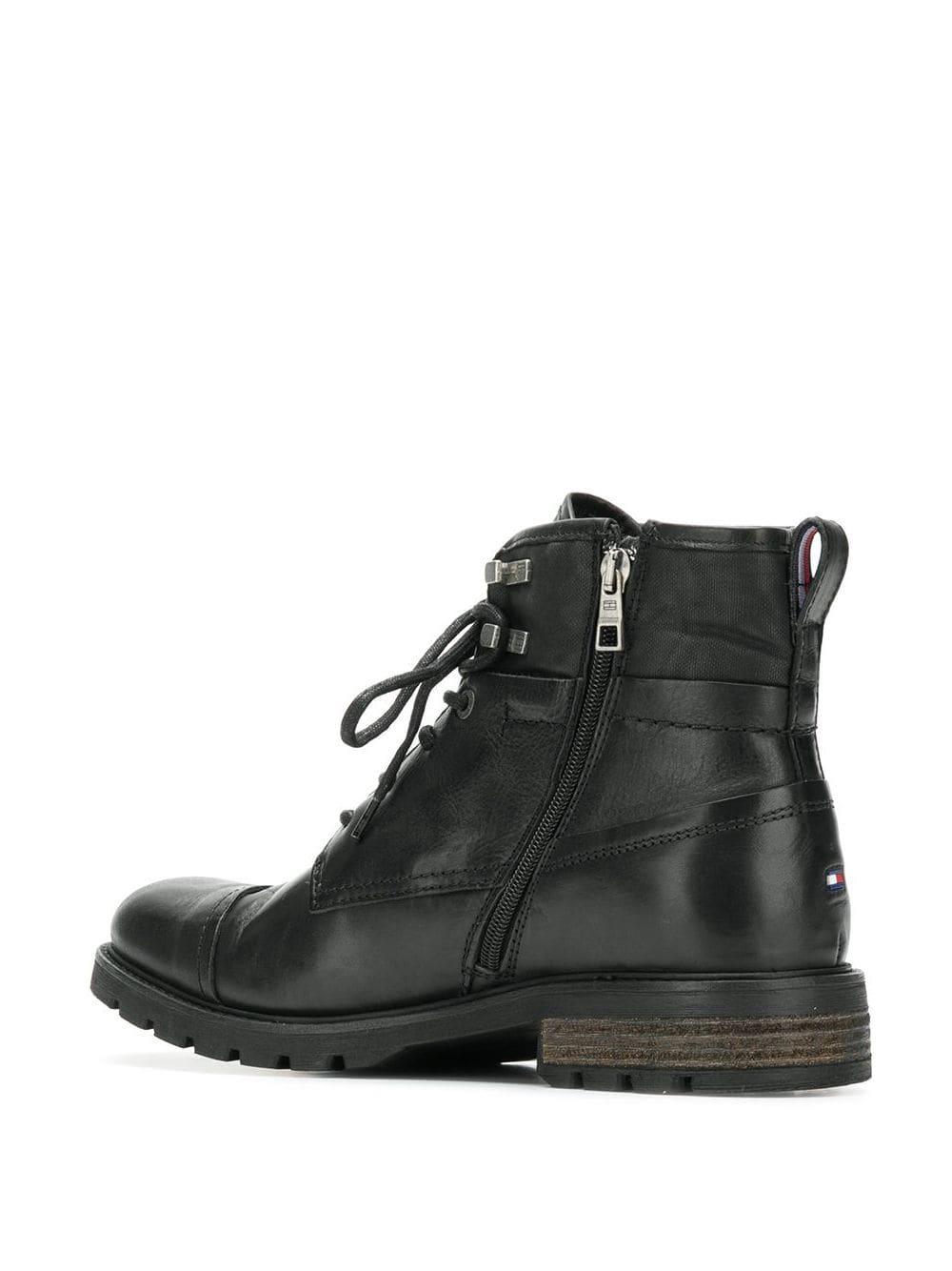 Tommy Hilfiger Leather Lace Up Ankle Boots in Black for ...