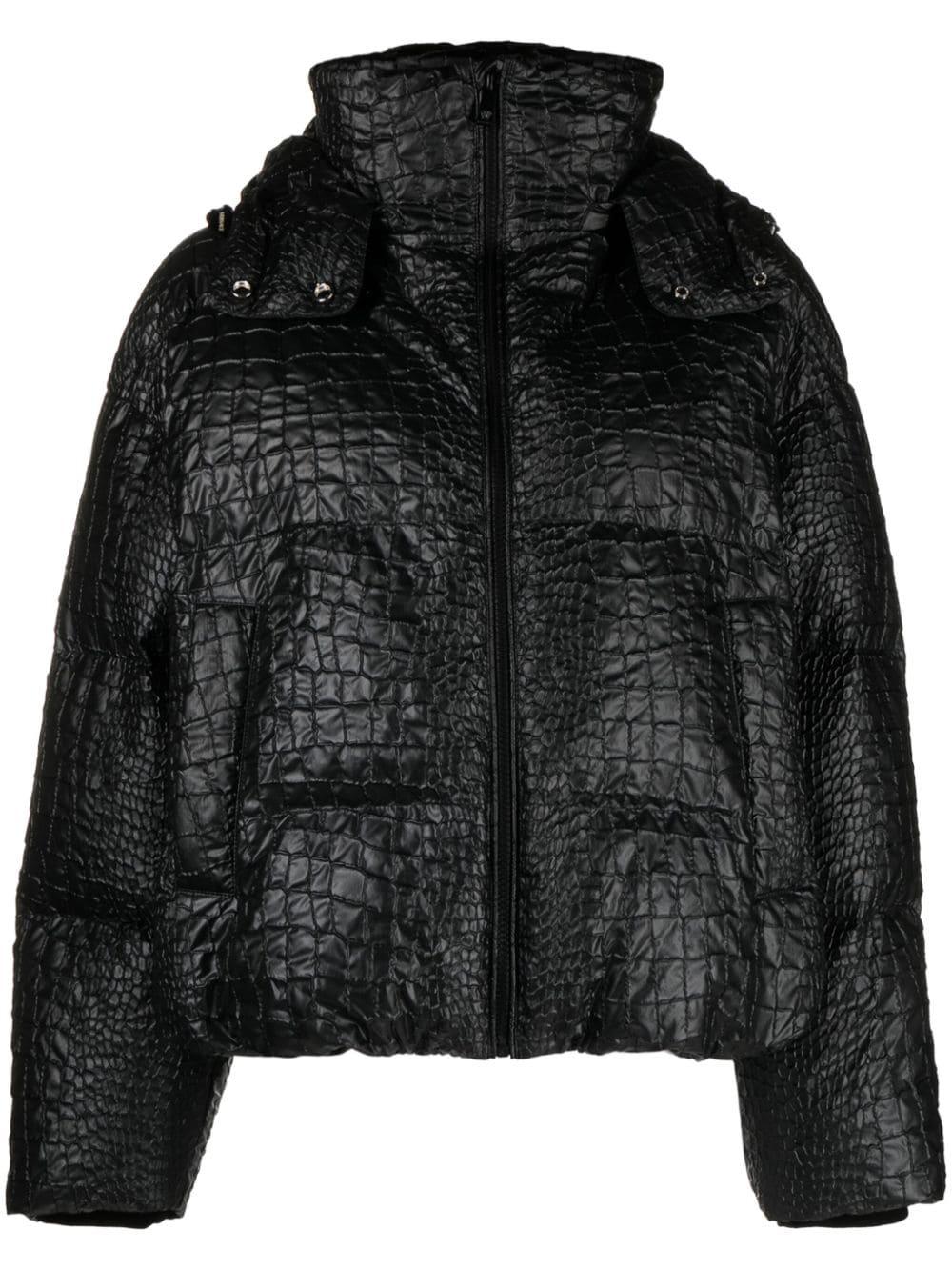 Versace Embossed Crocodile-effect Leather Jacket in Brown for Men