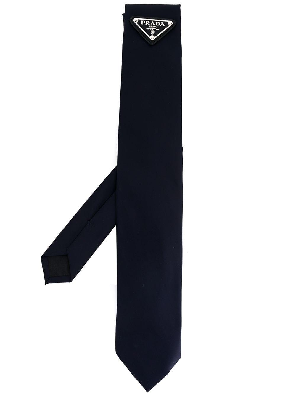 Prada Triangular Logo Patch Tie in Blue for Men | Lyst UK