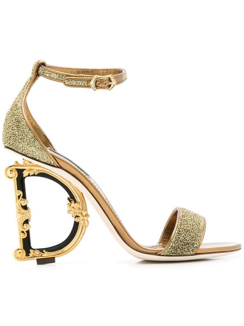 impliceren Zonder mate Dolce & Gabbana Leather G Glitter Sandals in Gold (Metallic) - Lyst