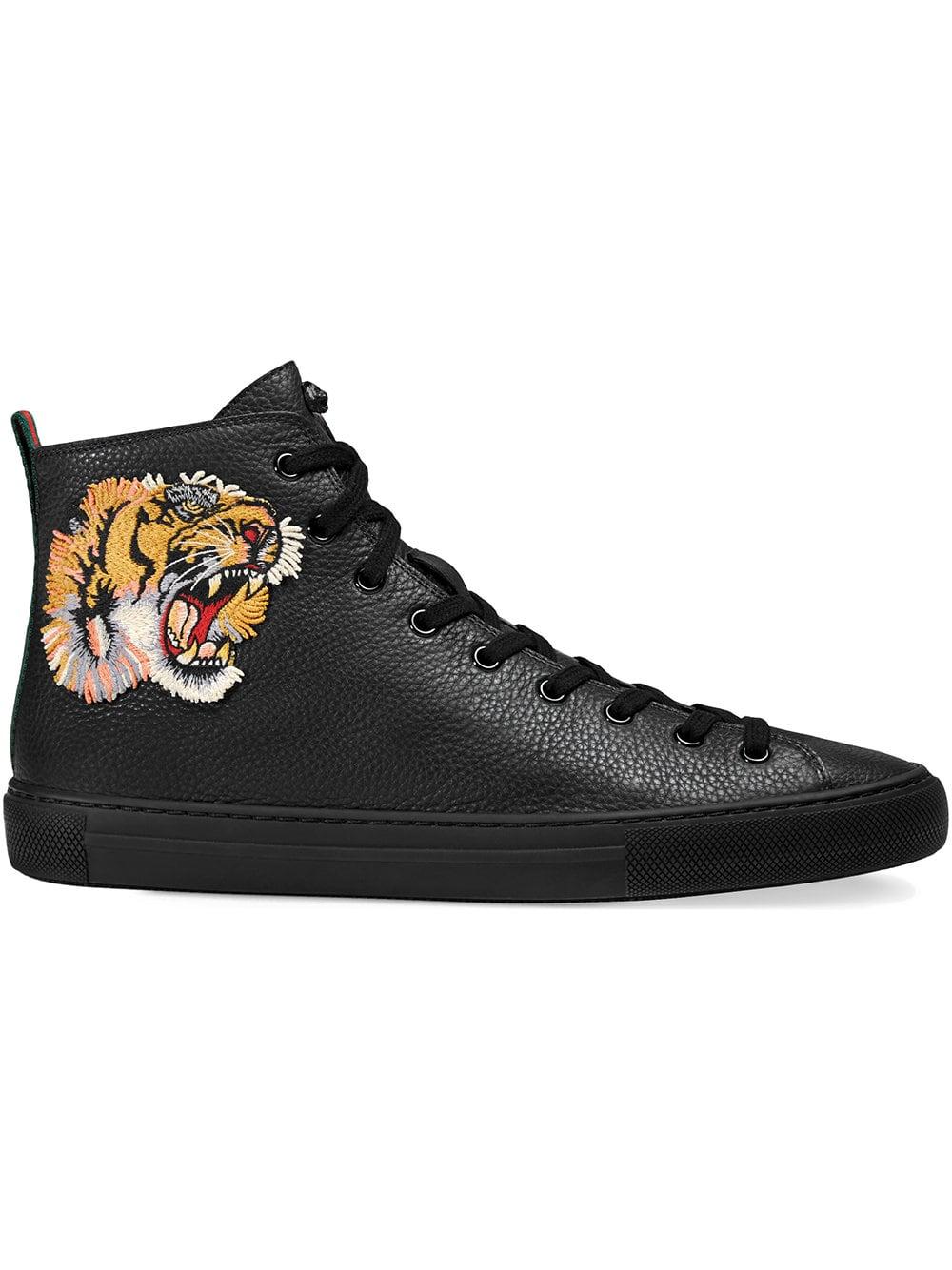 Gucci Leer Leren High-top Sneaker Met Tijger in het Zwart voor heren - Lyst