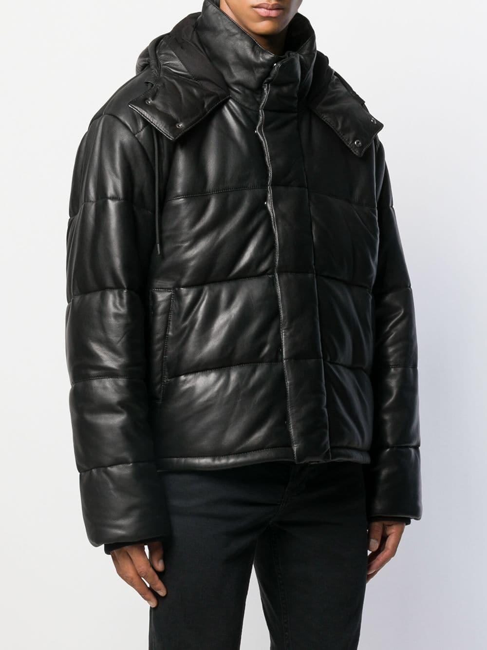 McQ Leather Hooded Puffer Jacket in Black for Men Lyst