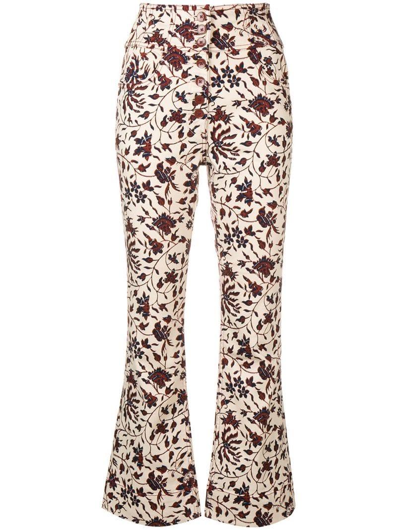 Lyst - Ulla Johnson Floral Print Bootcut Jeans in White