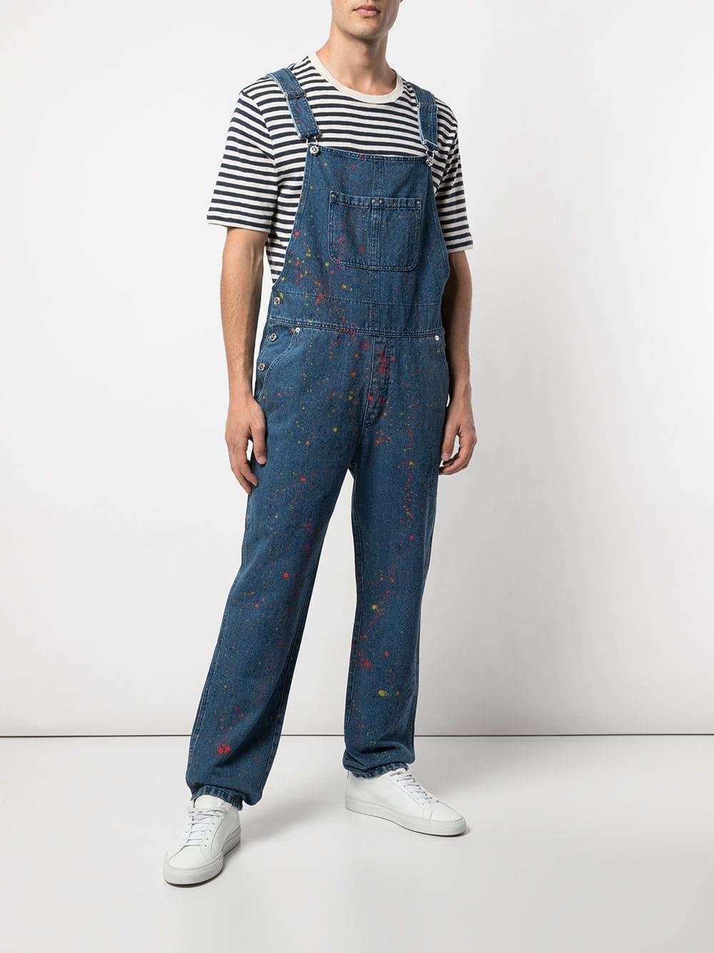 A.P.C. Cotton Paint Splattered Dungarees in Blue for Men Lyst