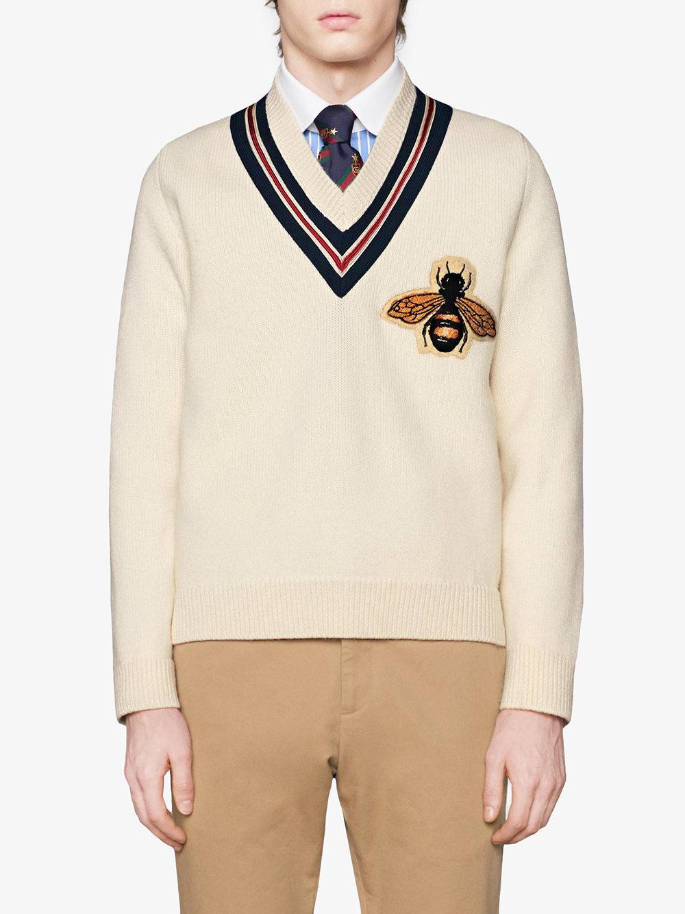 gucci wool sweater with bee appliqué