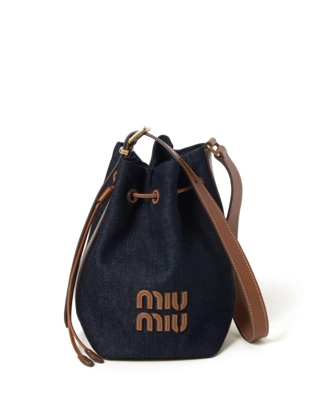 Miu Miu Logo-lettering Denim Bucket Bag in Blue | Lyst