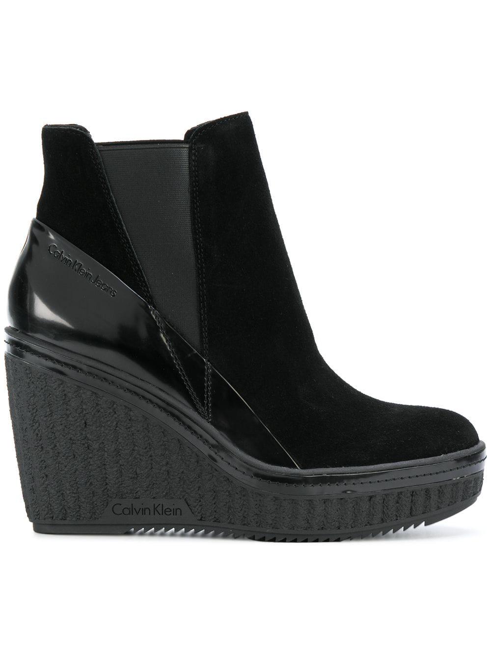 Calvin Klein Leather Platform Ankle Boots in Black | Lyst