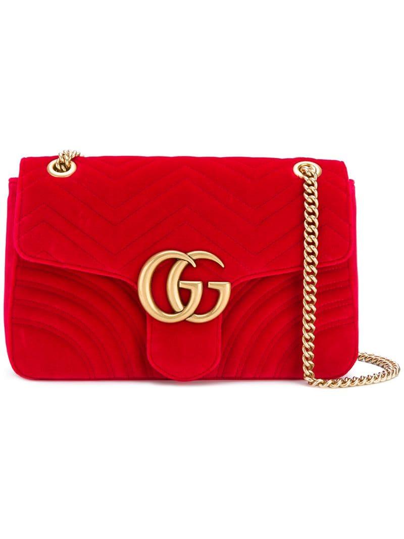 Gucci GG Marmont Velvet Shoulder Bag in Red - Lyst