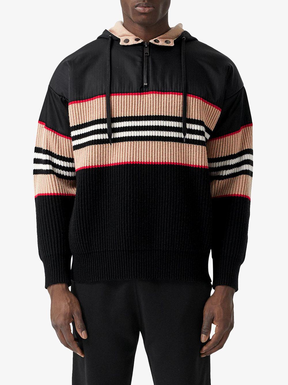 Burberry Wool Icon Stripe Rib-knit Hoodie in Black for Men -