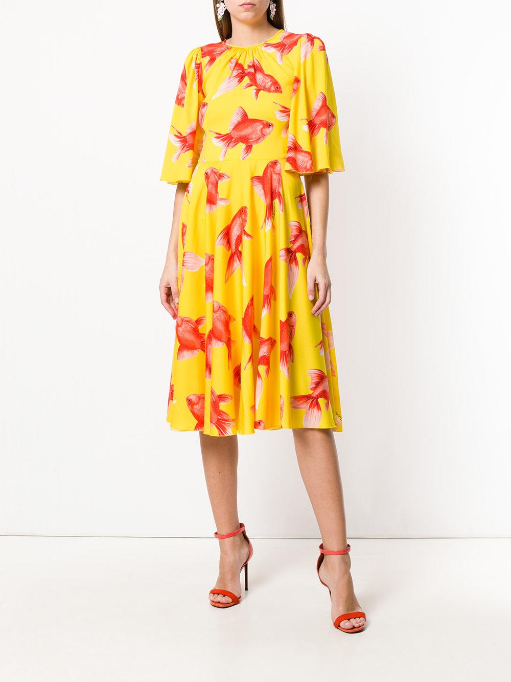 Dolce & Gabbana Fish Print Shift Dress in Yellow | Lyst