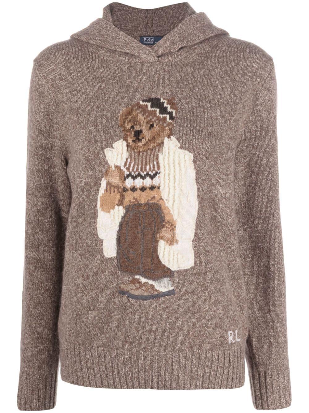 Polo Ralph Lauren Polo Bear Knitted Hoodie in Brown Lyst