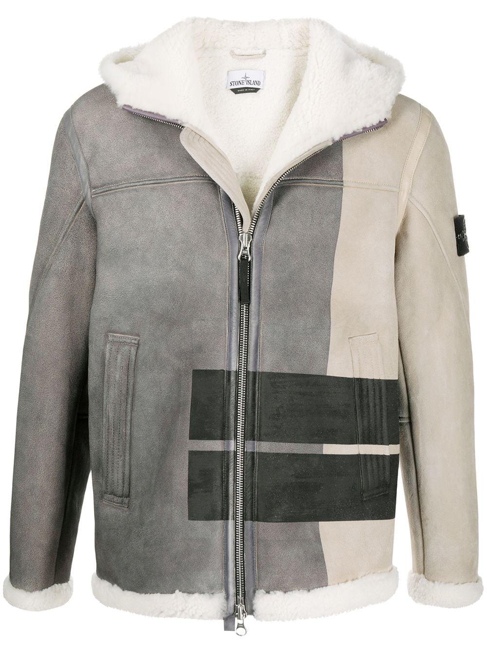 Stone Island Colour-block Shearling Jacket in Grey for Men | Lyst Australia