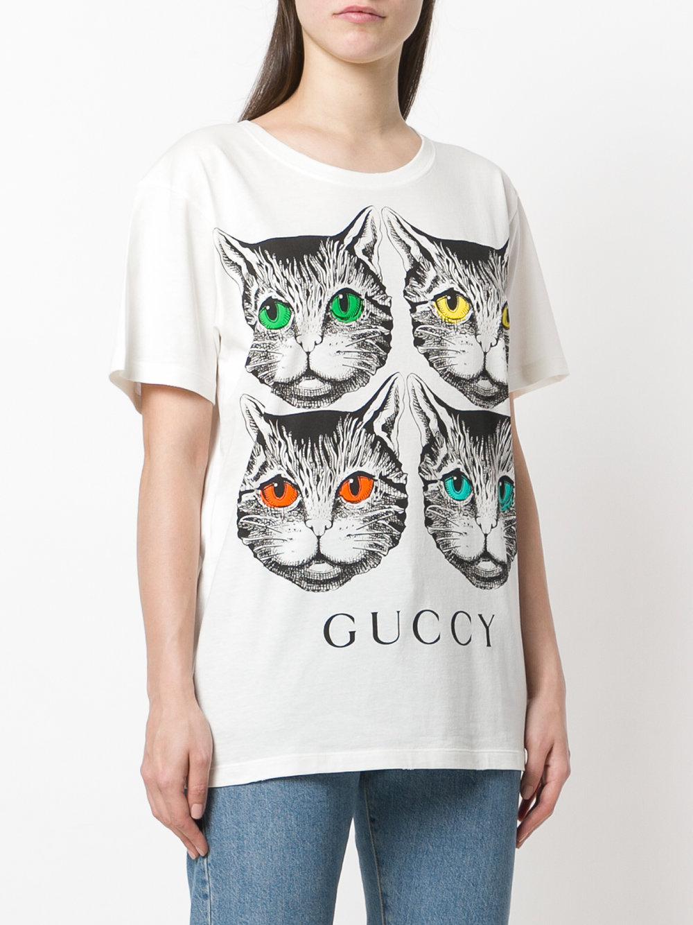 forord nær ved mister temperamentet Gucci Mystic Cat And Guccy Print T-shirt in White | Lyst
