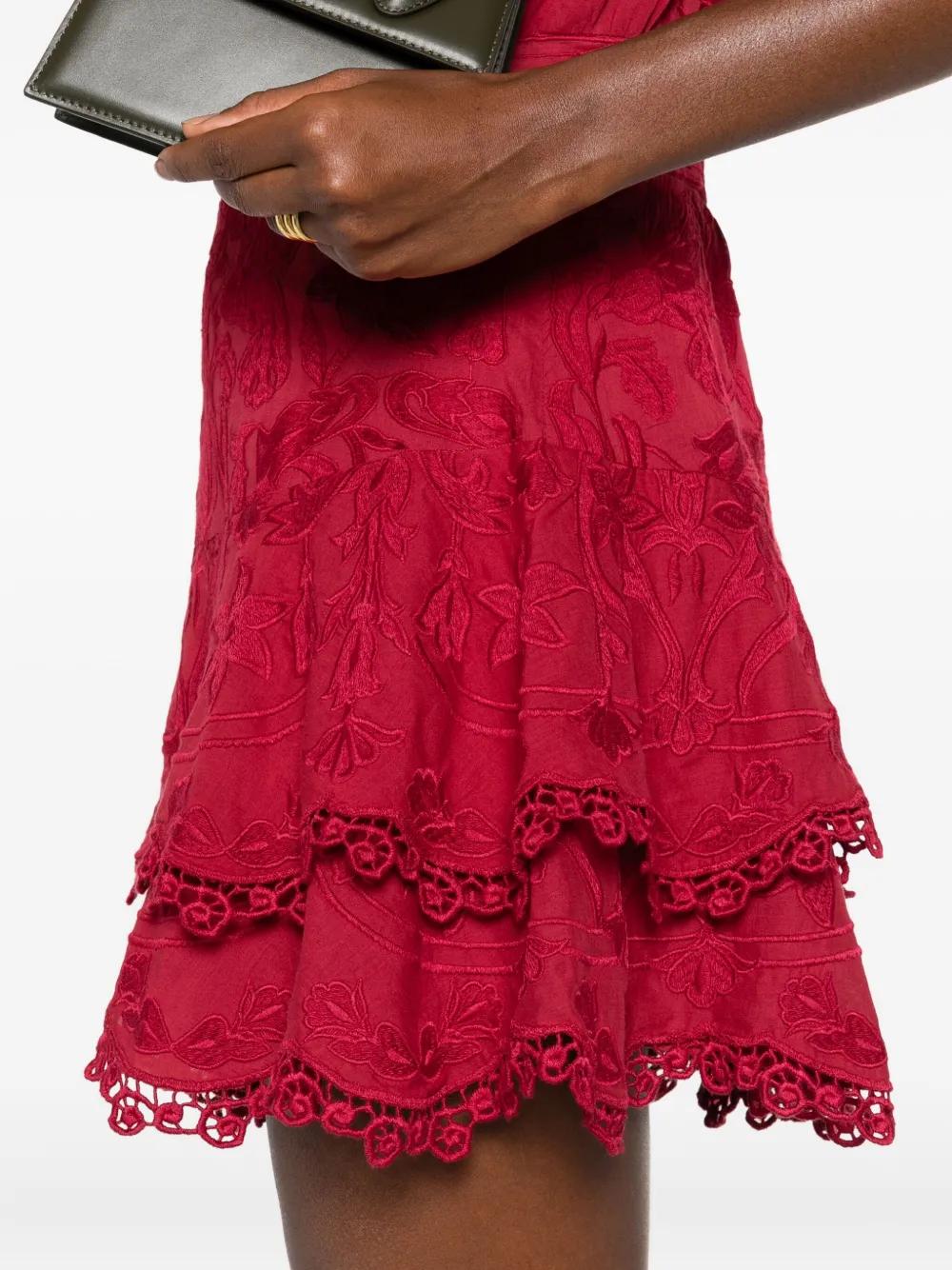 alice and olivia loryn embroidered mini shirt dress LORYN EMBROIDERED SHIRT DRESS in DARK CHERRY