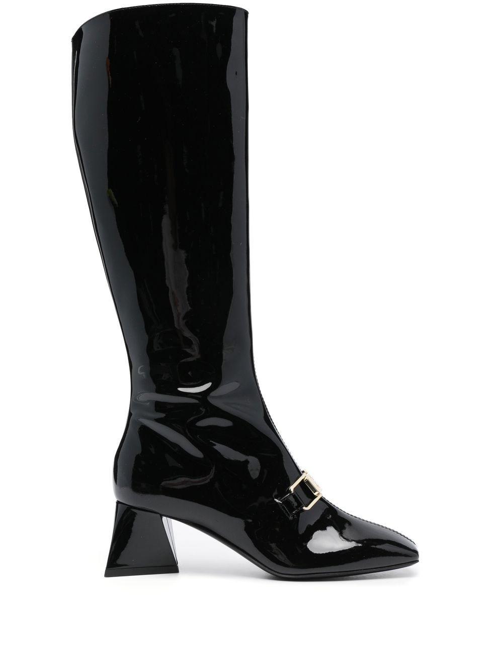 Pollini 55mm Patent-leather Knee-boots in Black | Lyst