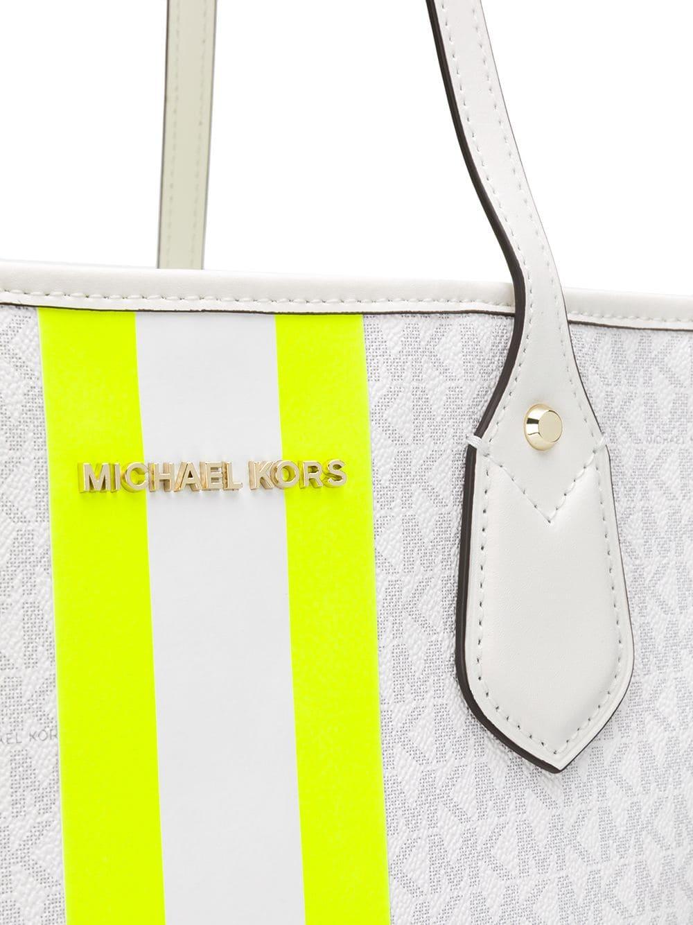 MICHAEL Michael Kors Leather Eva Neon Stripe Tote in White | Lyst