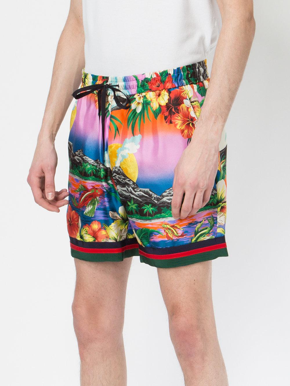 Gucci Silk Tropical Print Shorts for Men Lyst