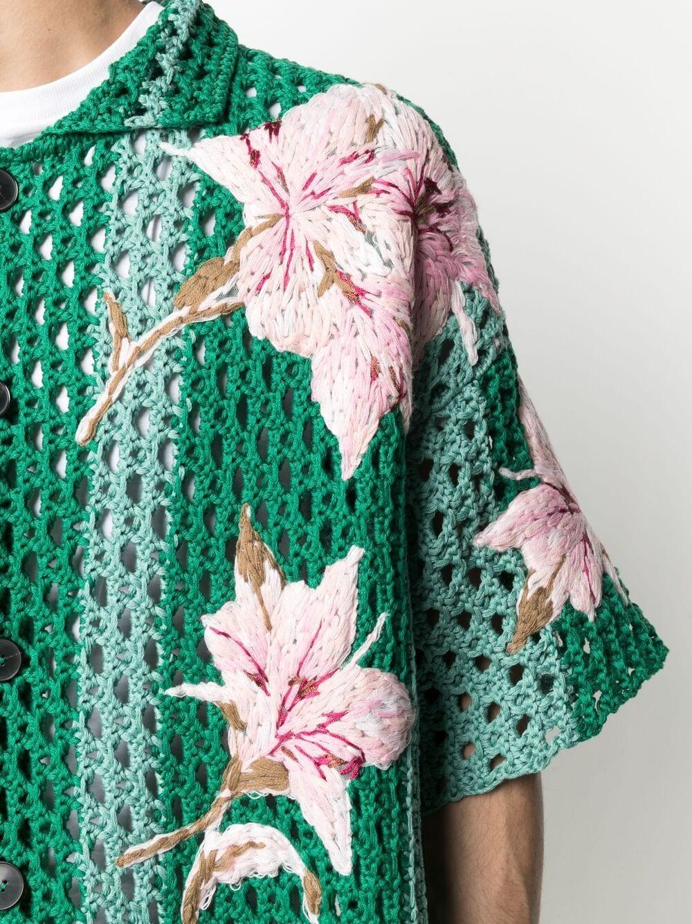 Valentino Floral-embroidered Crochet Shirt in Green for Men | Lyst UK