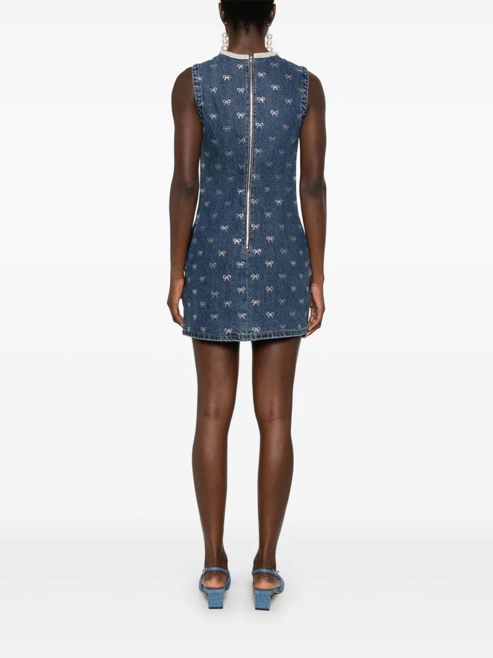 self portrait diamante denim dress Self-Portrait 'Diamante Bow' Mini in Blue Halter neck size:Custom Size cinco_de_mayo Bellis Strapless night looks.