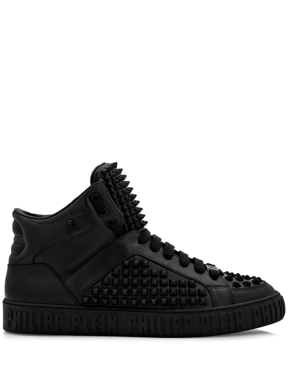 Philipp Plein Spike Stud detailing Leather Sneakers in Black for Men Lyst UK