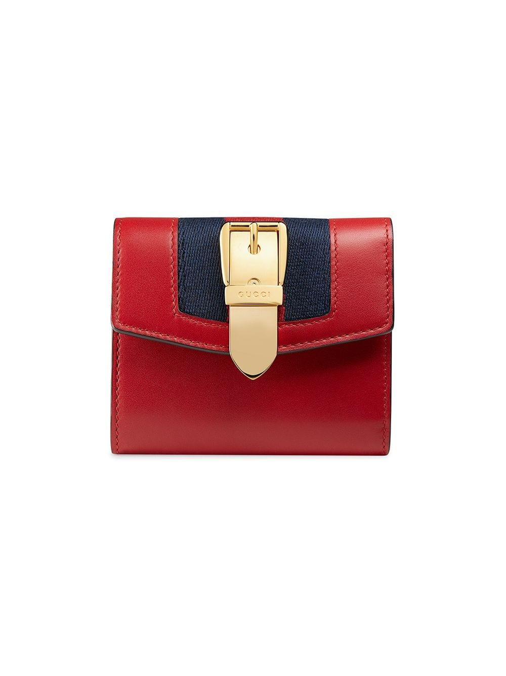 Gucci Sylvie Leather Wallet in Red - Lyst