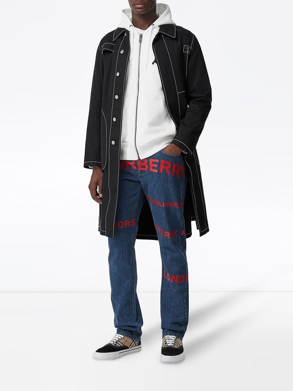 Burberry Straight Fit Horseferry Print Japanese Denim Jeans in Mid 