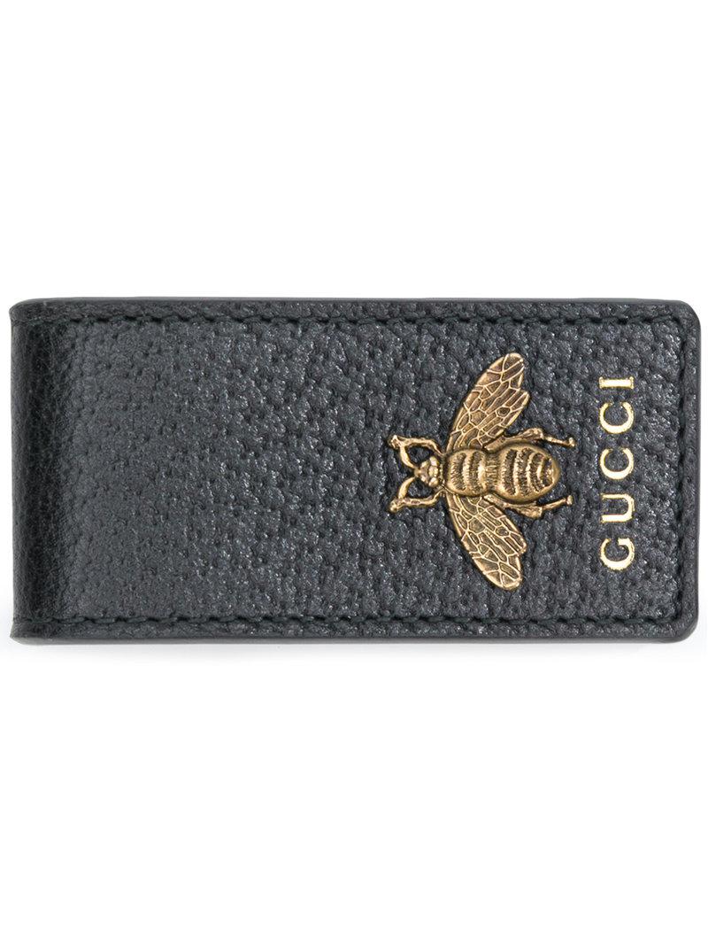 Gucci Leather Money Clip Bee in Black for Men - Lyst