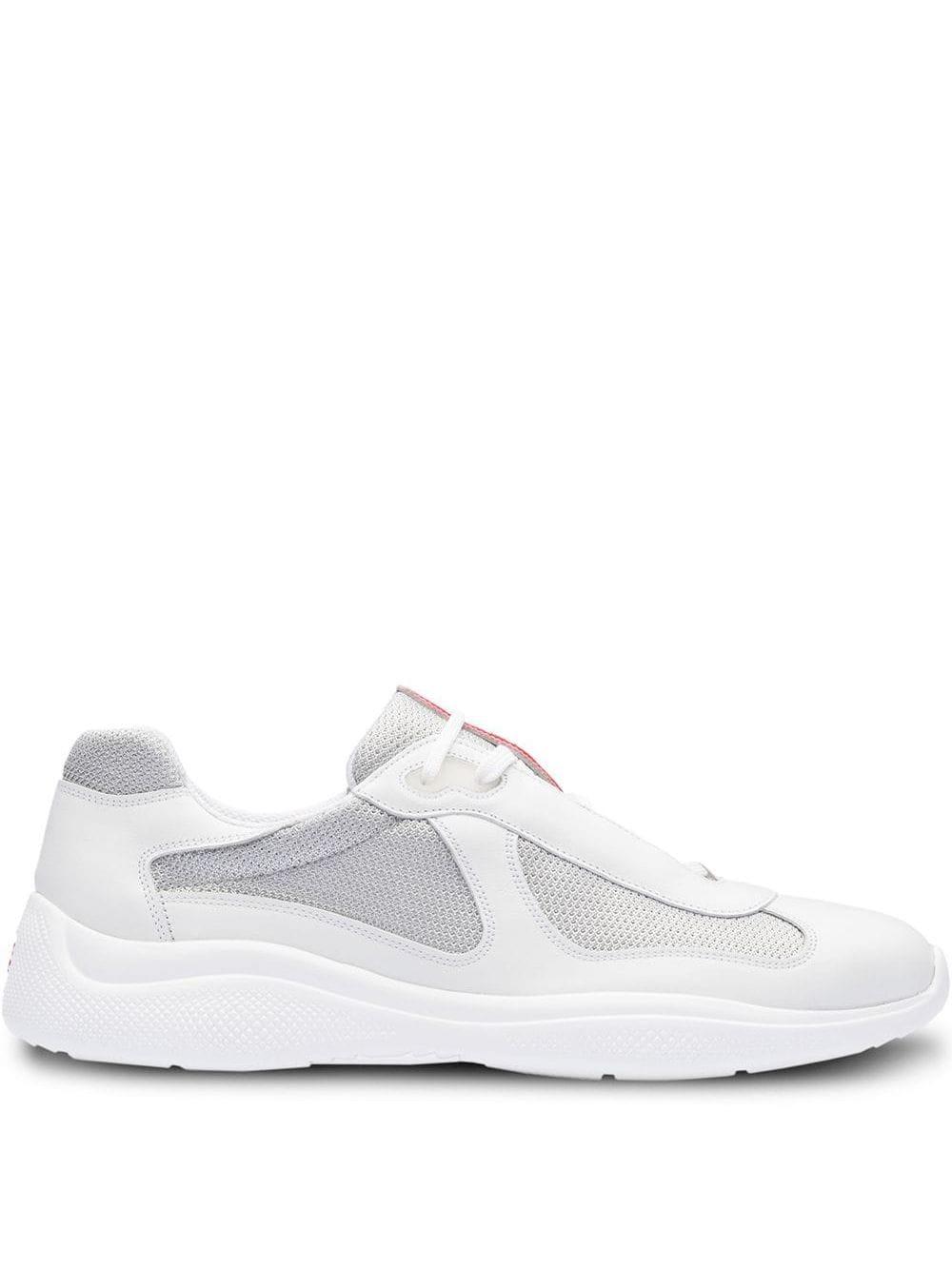 fabric and leather sneakers prada
