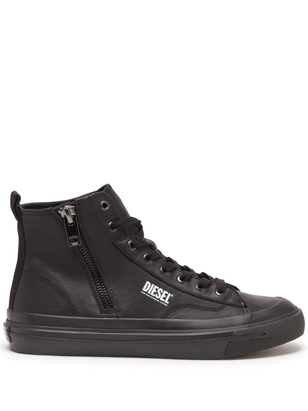 DIESEL S-Athos Dv Mid Leather Sneakers in Black for Men | Lyst