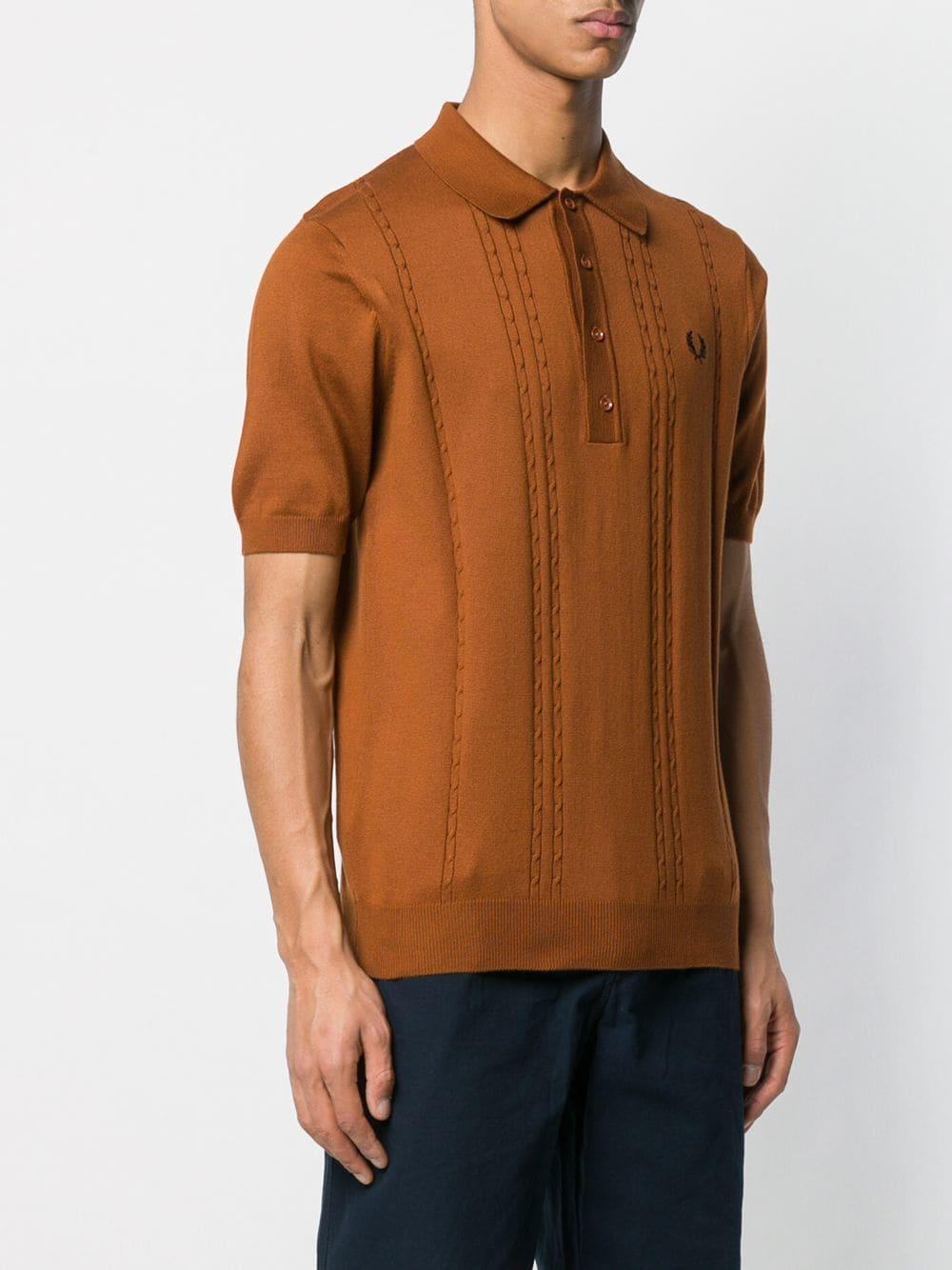 Fred Perry Cable Knit Polo Shirt in Brown for Men | Lyst