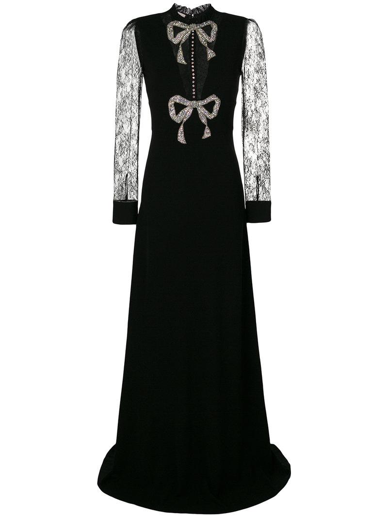 Gucci Silk Crystal Bow Dress in Black - Lyst