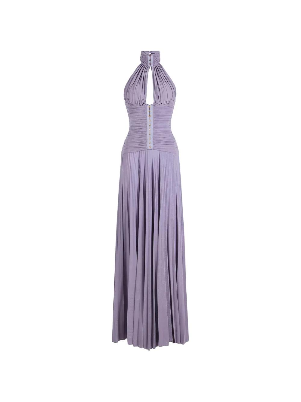 Elisabetta Franchi Halterneck Pleated Maxi Dress in Purple | Lyst Elisabetta Franchi Halterneck Pleated Maxi Dress in Purple | Lyst