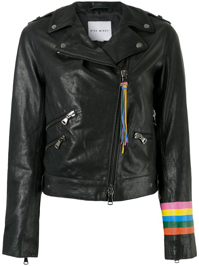 Blue leather jacket with rainbow cuffs Clearance